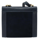 Salvatore Ferragamo Gancini Shoulder Bag Leather Navy Gold Auth 166375-3