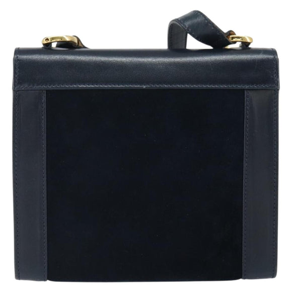 Salvatore Ferragamo Gancini Shoulder Bag Leather Navy Gold Auth 166375