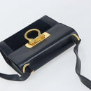 Salvatore Ferragamo Gancini Shoulder Bag Leather Navy Gold Auth 166375-6