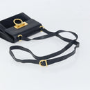 Salvatore Ferragamo Gancini Shoulder Bag Leather Navy Gold Auth 166375-7