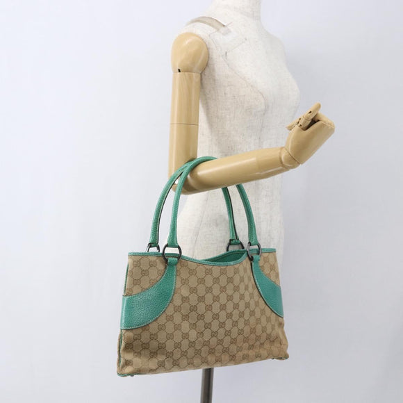 GUCCI GG Canvas Tote Bag Beige Silver 113015 Auth 166378