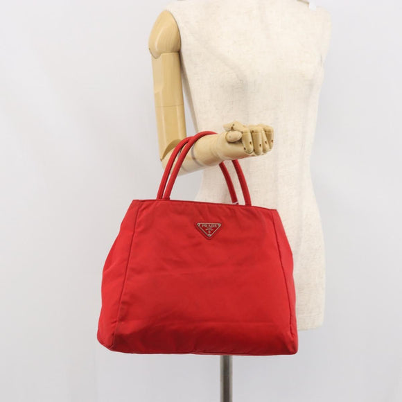 PRADA Hand Bag Nylon Red Auth 166380