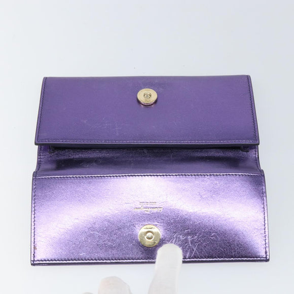 Salvatore Ferragamo Gancini Long Wallet Leather Purple Gold Auth 166383A