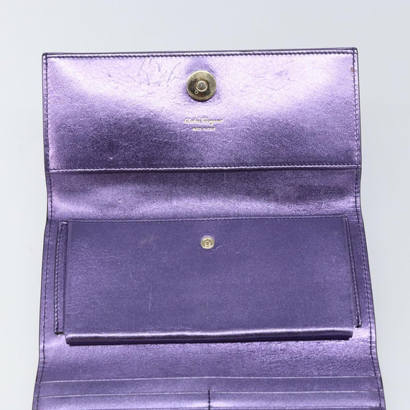 Salvatore Ferragamo Gancini Long Wallet Leather Purple Gold Auth 166383A