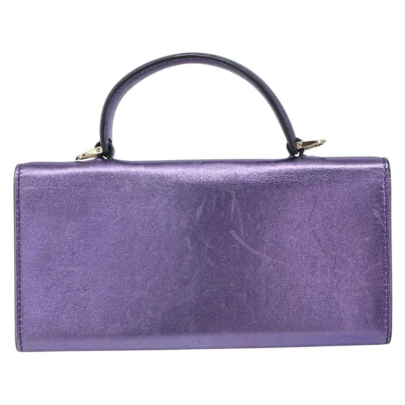 Salvatore Ferragamo Gancini Long Wallet Leather Purple Gold Auth 166383A