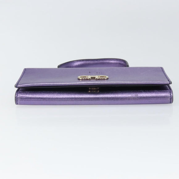 Salvatore Ferragamo Gancini Long Wallet Leather Purple Gold Auth 166383A