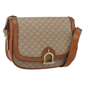 CELINE Macadam Canvas Shoulder Bag PVC Beige Gold Auth 166396