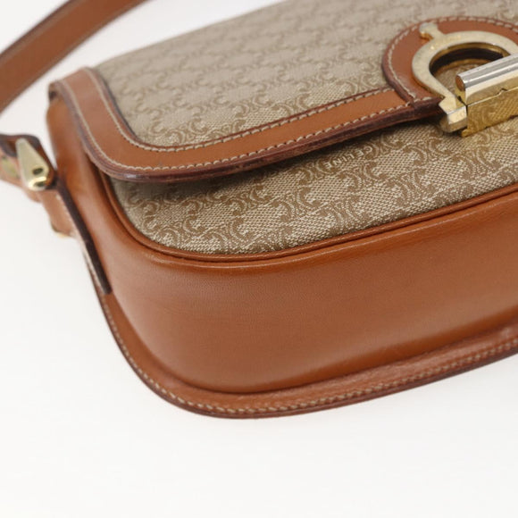 CELINE Macadam Canvas Shoulder Bag PVC Beige Gold Auth 166396