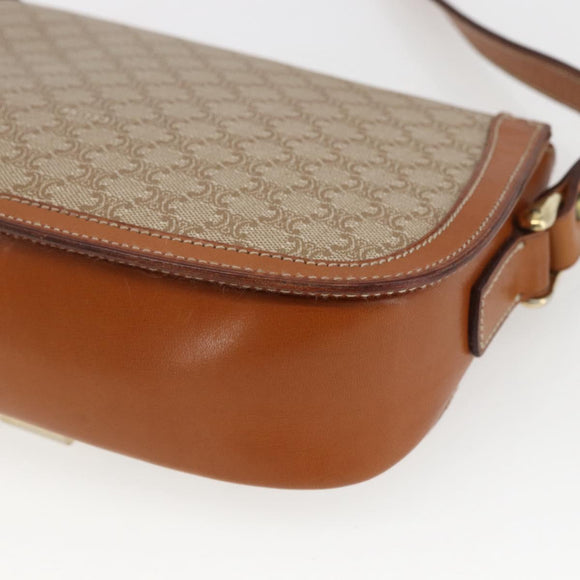 CELINE Macadam Canvas Shoulder Bag PVC Beige Gold Auth 166396