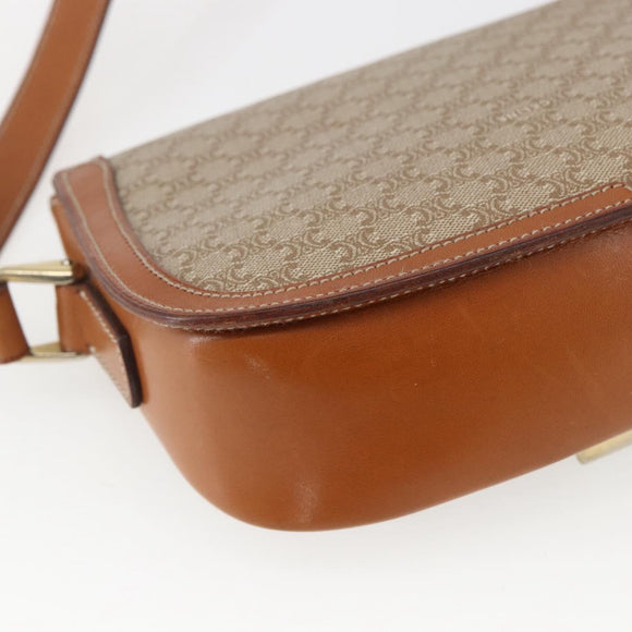 CELINE Macadam Canvas Shoulder Bag PVC Beige Gold Auth 166396