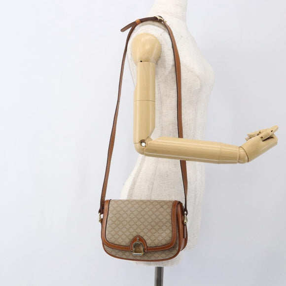 CELINE Macadam Canvas Shoulder Bag PVC Beige Gold Auth 166396