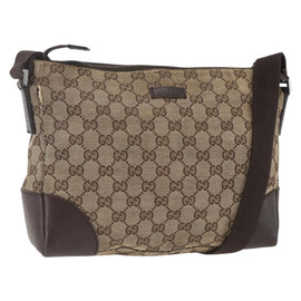 GUCCI GG Canvas Shoulder Bag Beige Silver 114273 Auth 166397