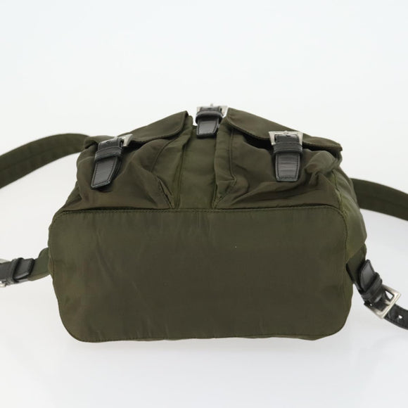 PRADA Backpack Nylon Khaki Silver Auth 166398