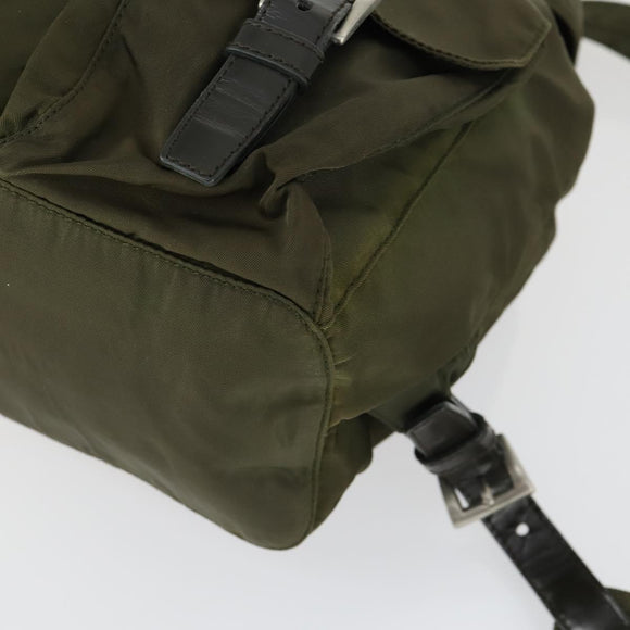 PRADA Backpack Nylon Khaki Silver Auth 166398