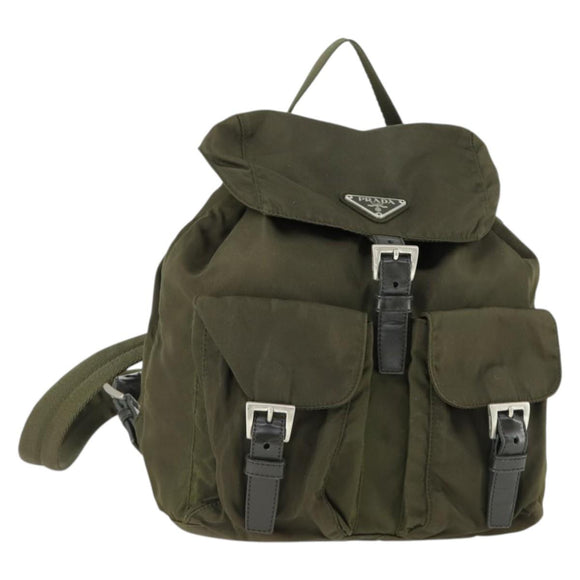 PRADA Backpack Nylon Khaki Silver Auth 166398