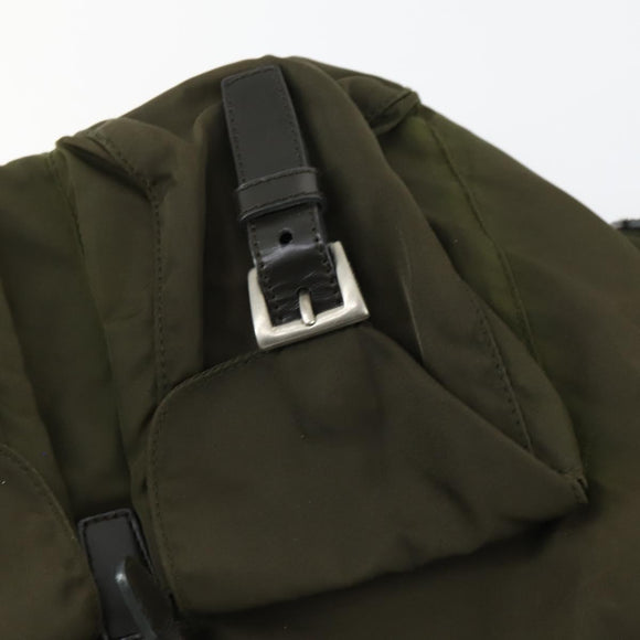 PRADA Backpack Nylon Khaki Silver Auth 166398