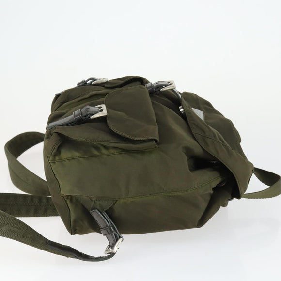 PRADA Backpack Nylon Khaki Silver Auth 166398