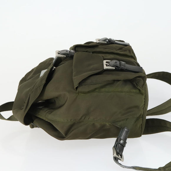 PRADA Backpack Nylon Khaki Silver Auth 166398