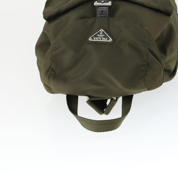 PRADA Backpack Nylon Khaki Silver Auth 166398