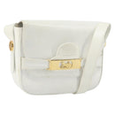 CELINE Horse Carriage Shoulder Bag Leather White Gold Auth 166400-1