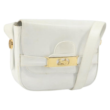 CELINE Horse Carriage Shoulder Bag Leather White Gold Auth 166400