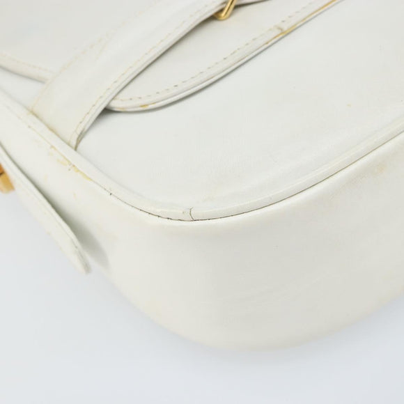 CELINE Horse Carriage Shoulder Bag Leather White Gold Auth 166400