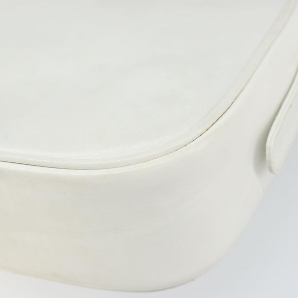 CELINE Horse Carriage Shoulder Bag Leather White Gold Auth 166400