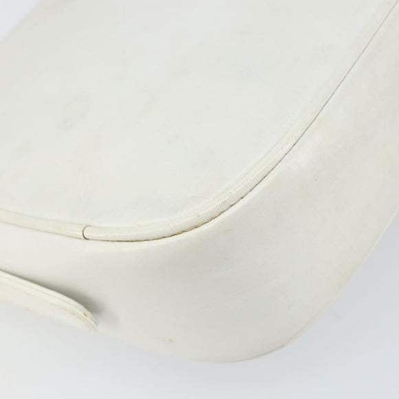 CELINE Horse Carriage Shoulder Bag Leather White Gold Auth 166400