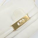 CELINE Horse Carriage Shoulder Bag Leather White Gold Auth 166400-17