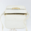 CELINE Horse Carriage Shoulder Bag Leather White Gold Auth 166400-9