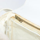 CELINE Horse Carriage Shoulder Bag Leather White Gold Auth 166400-21