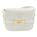 CELINE Horse Carriage Shoulder Bag Leather White Gold Auth 166400-13
