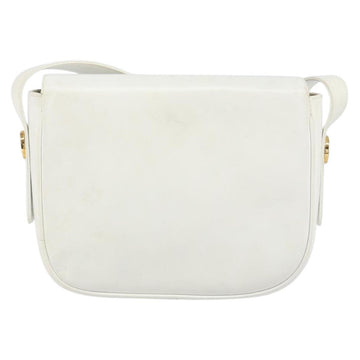 CELINE Horse Carriage Shoulder Bag Leather White Gold Auth 166400 - 0