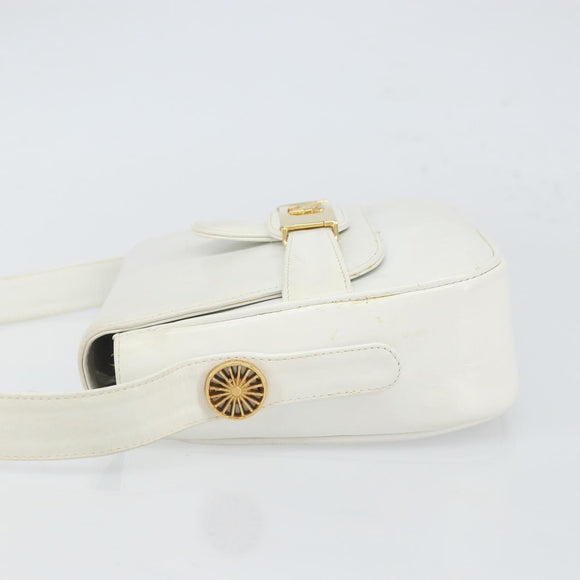 CELINE Horse Carriage Shoulder Bag Leather White Gold Auth 166400