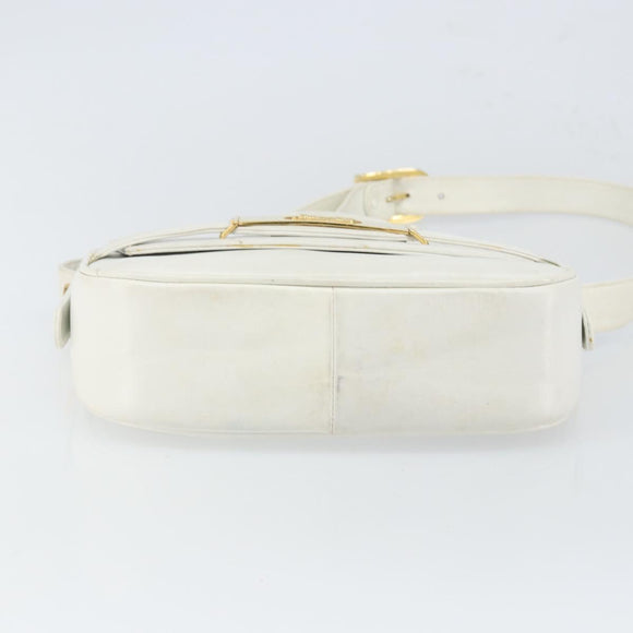 CELINE Horse Carriage Shoulder Bag Leather White Gold Auth 166400