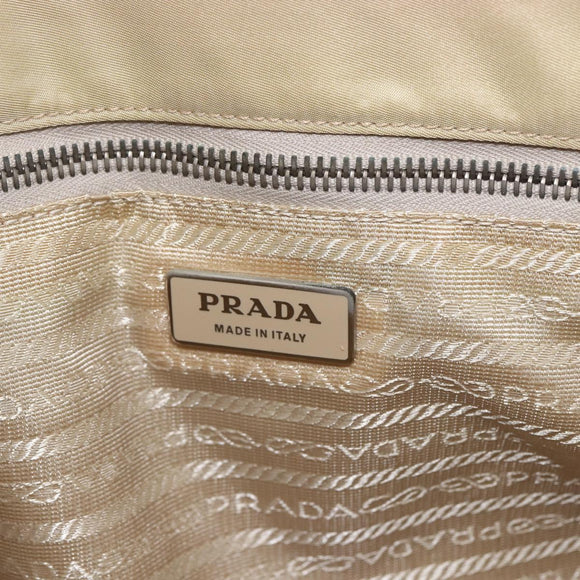 PRADA Tote Bag Nylon Ivory Silver Auth 166401