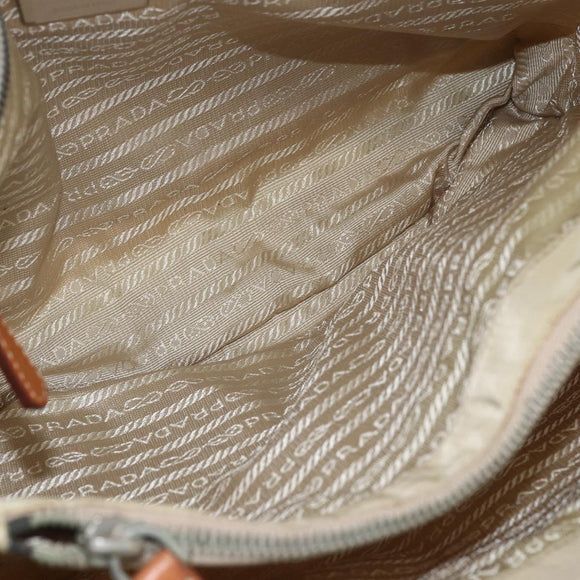 PRADA Tote Bag Nylon Ivory Silver Auth 166401