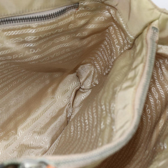 PRADA Tote Bag Nylon Ivory Silver Auth 166401