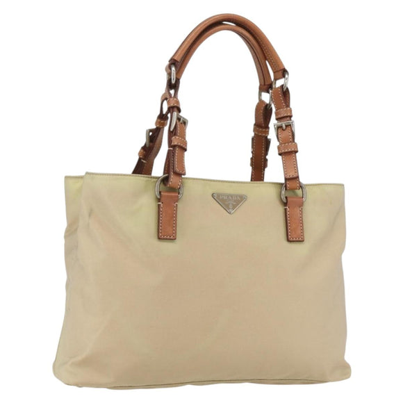 PRADA Tote Bag Nylon Ivory Silver Auth 166401
