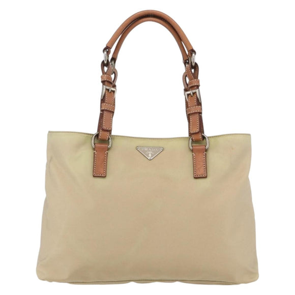 PRADA Tote Bag Nylon Ivory Silver Auth 166401