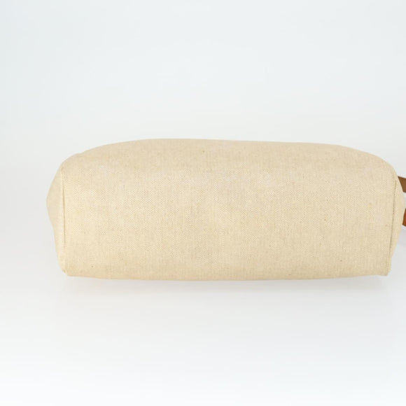 HERMES Her bag Hand Bag Canvas Leather 2way Beige Silver Auth 166412