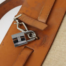 HERMES Her bag Hand Bag Canvas Leather 2way Beige Silver Auth 166412-18