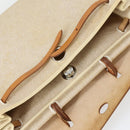 HERMES Her bag Hand Bag Canvas Leather 2way Beige Silver Auth 166412-20