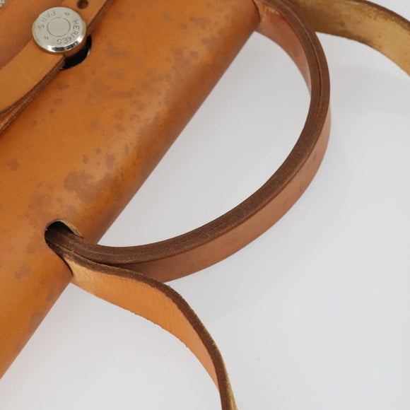 HERMES Her bag Hand Bag Canvas Leather 2way Beige Silver Auth 166412