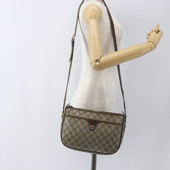 GUCCI GG Supreme Web Sherry Line Bag PVC Beige Gold 89 02 077 Auth 166413