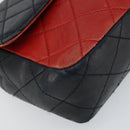 CHANEL Matelasse 25 Chain Shoulder Bag Lamb Skin Red Navy CC Auth 166416-14