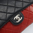 CHANEL Matelasse 25 Chain Shoulder Bag Lamb Skin Red Navy CC Auth 166416-17