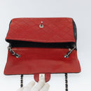 CHANEL Matelasse 25 Chain Shoulder Bag Lamb Skin Red Navy CC Auth 166416-10