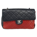 CHANEL Matelasse 25 Chain Shoulder Bag Lamb Skin Red Navy CC Auth 166416-13