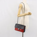 CHANEL Matelasse 25 Chain Shoulder Bag Lamb Skin Red Navy CC Auth 166416-23